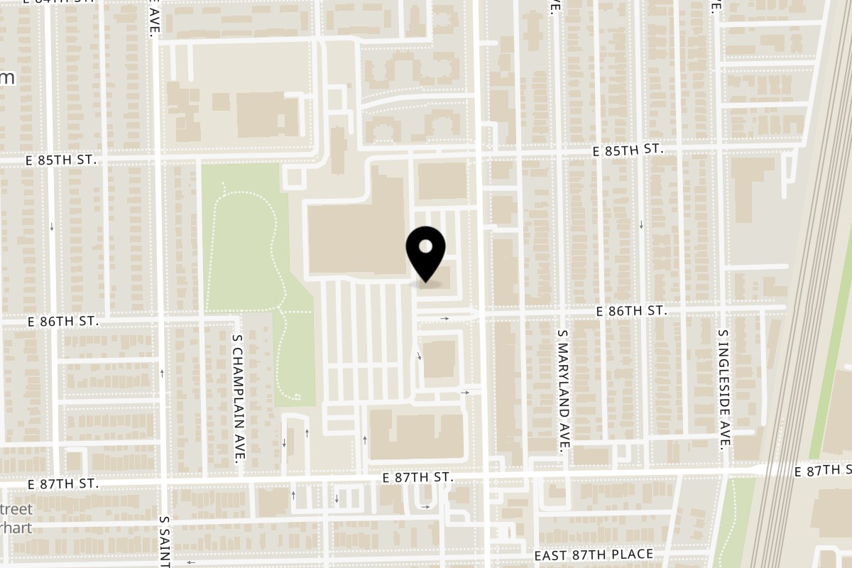 Map showing the location of Captain Hooks Fish and Chicken on 8554 S Cottage Grove Ave in Chicago